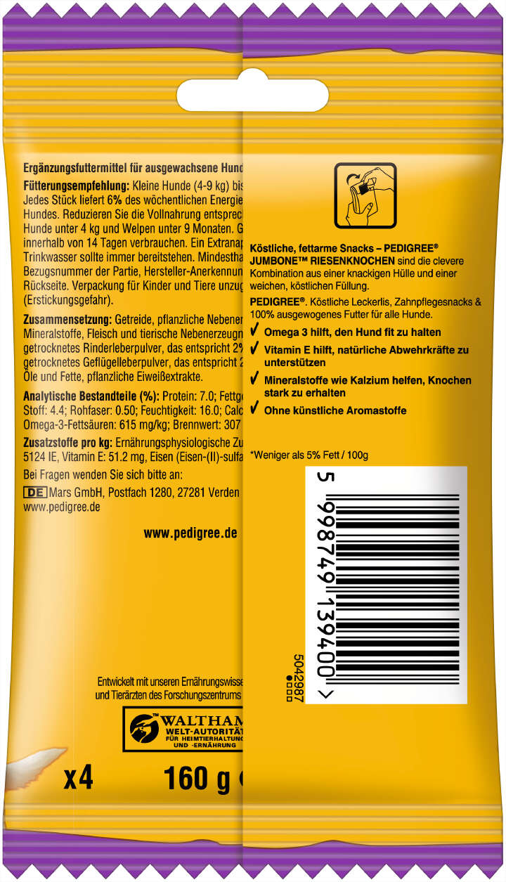 Pedigree Hundeleckerlis JUMBONE Riesenknochen Mini mit Rind und Geflügel Geschmack